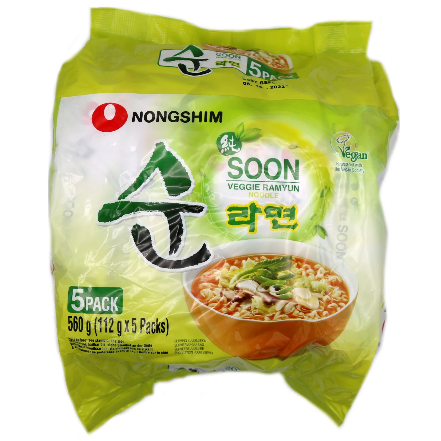 Nongshim Soon Veggie Ramyun Noodles (560g)(5 X 112g) 3 Nongshim Soon Veggie Ramyun Noodles (560g)(5 X 112g)